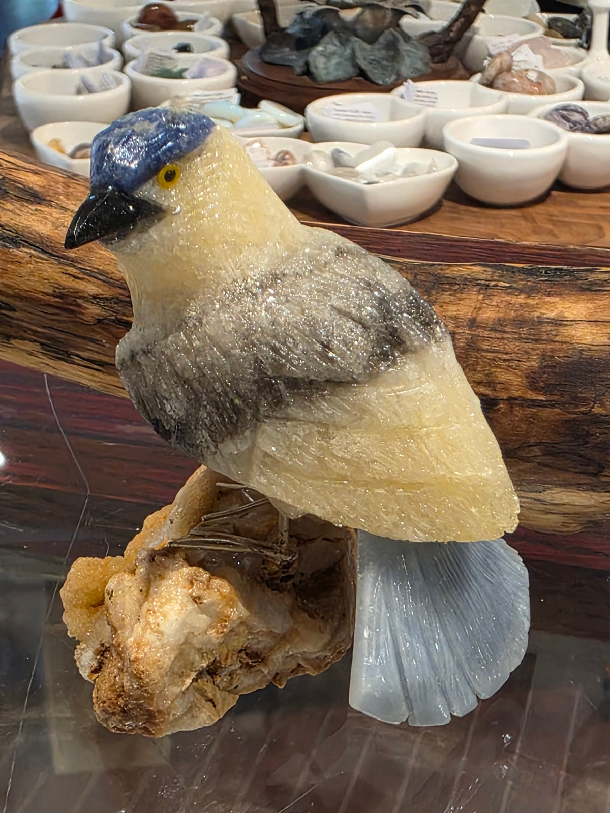 Mixed Gemstone Carved Songbird