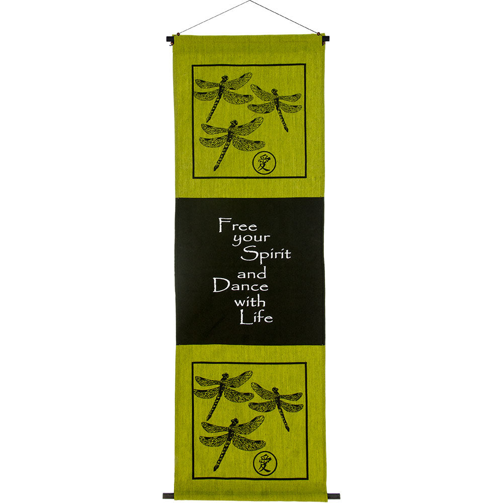 Banner – Cotton – Dragonflies – Green 15.5″X48″