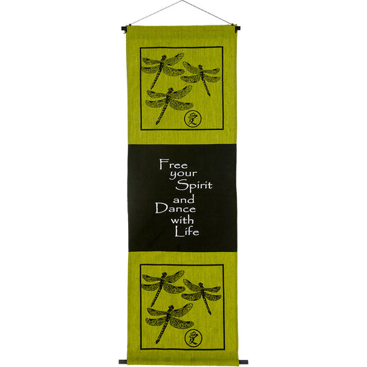 Banner – Cotton – Dragonflies – Green 15.5″X48″