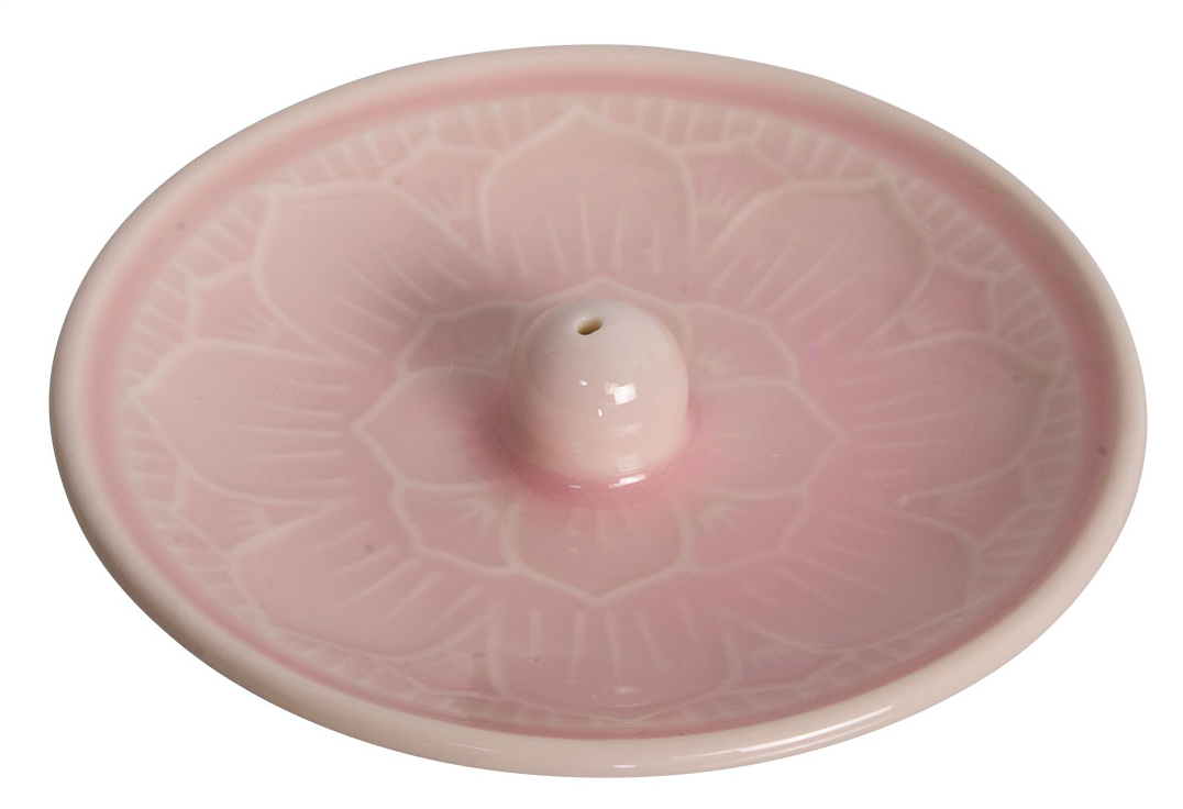 Incense Holder: Round Ceramic Pink Lotus