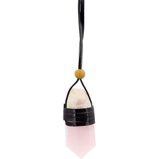 Necklace faceted point leather wrap - Rose Quartz