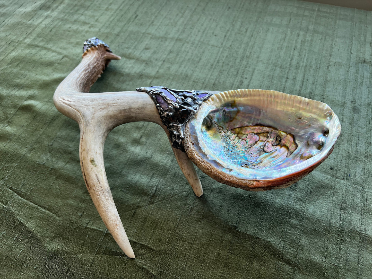 Abalone Shell, Full Deer Antler, Charoite Elite Shungite & Smoky Quartz - Smudge Bowl