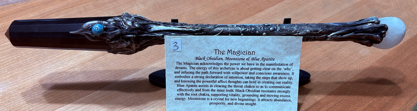 The Magician Wand - Black Obsidian, Moonstone and Blue Apatite #3: Available