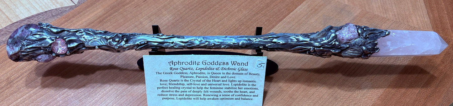 Aphrodite Goddess Wand - Rose Quartz, Lepidolite & Dichroic Glass (5): Available