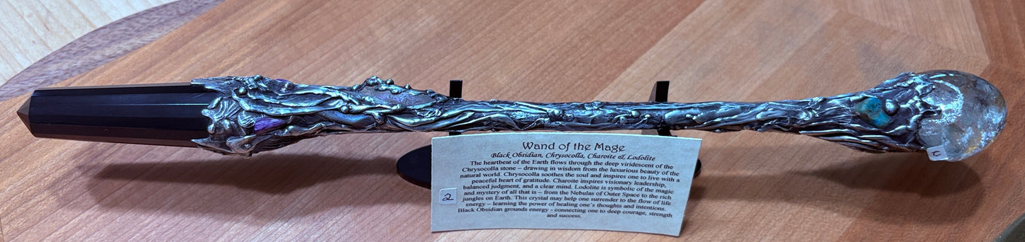 Wand of the Mage - Black Obsidian, Sulphur Quartz, Chrysacolla, Malachite, Charoite and Lodolite.(2): Available