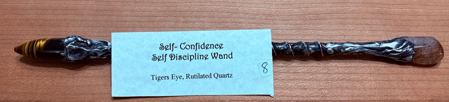 Self-Confidence Self Discipline Wand - Tiger Eye & Rutilated Quartz (8): Available