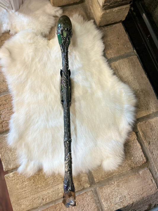 Magical Empowerment Wand with Stand - Labradorite, Smokey Quartz & Green Aventurine # 1