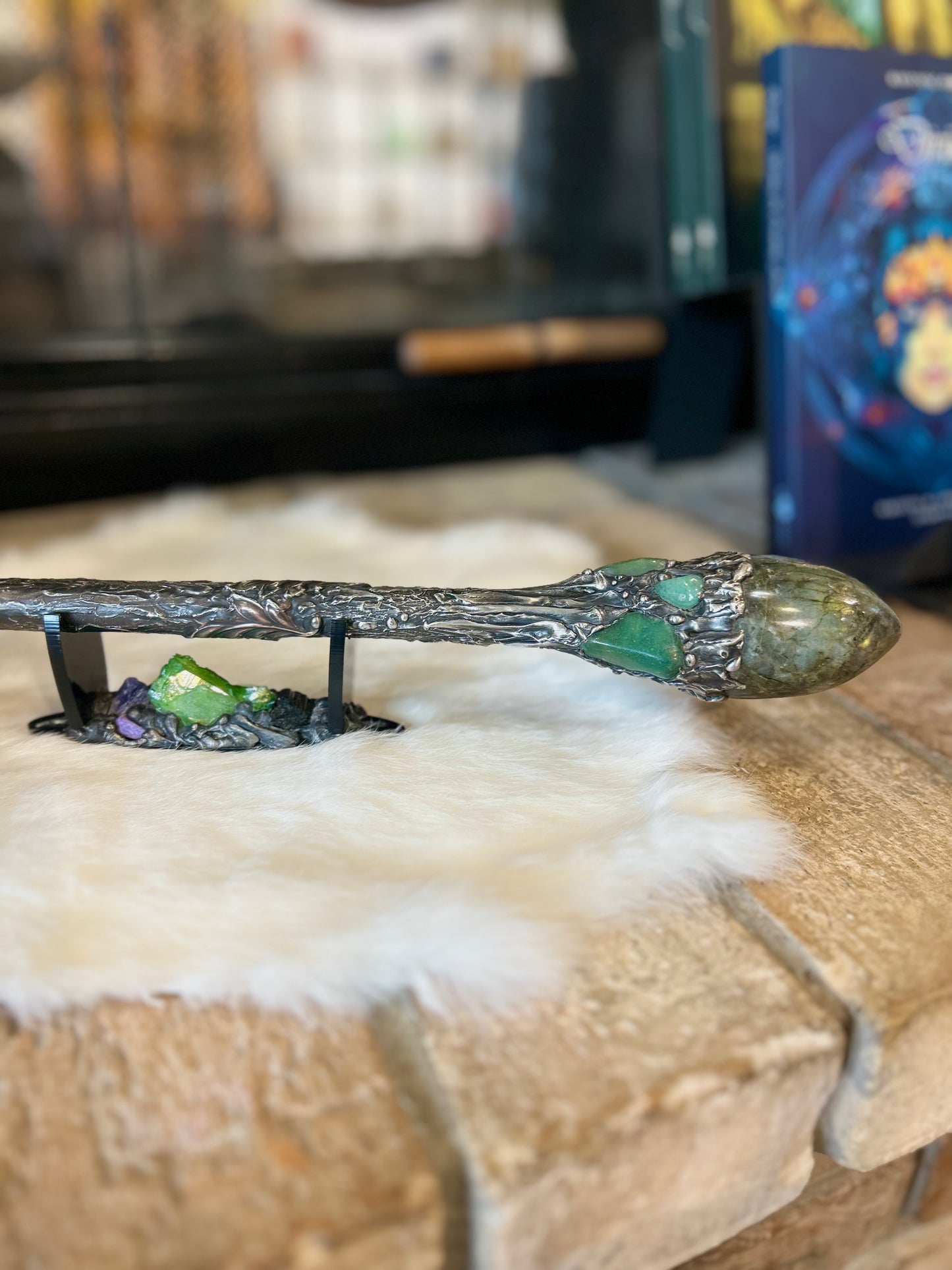 Magical Empowerment Wand with Stand - Labradorite, Smokey Quartz & Green Aventurine # 1