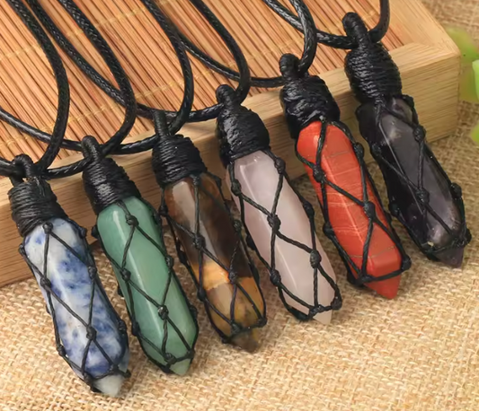 Pendant - Gemstone w/black wrap - Mixed