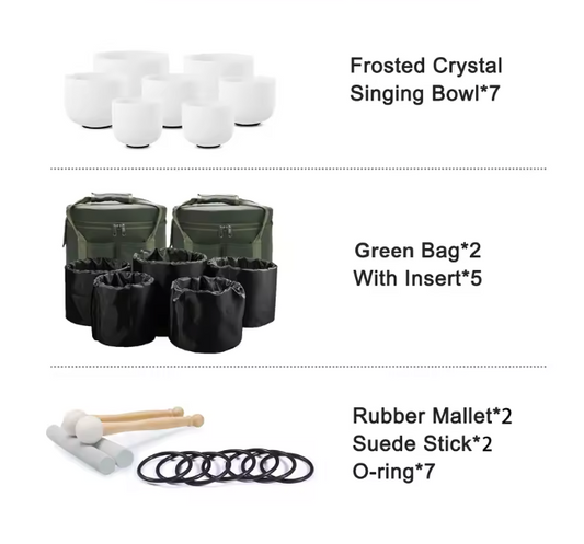 Frosted Crystal Singing Bowls 7 bowl chakra set