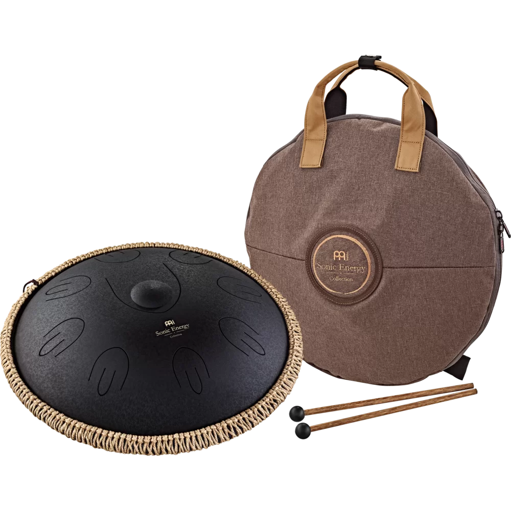 16" Steel tongue drum D cord, Lasered floral design black - Meinl Sonic Energy