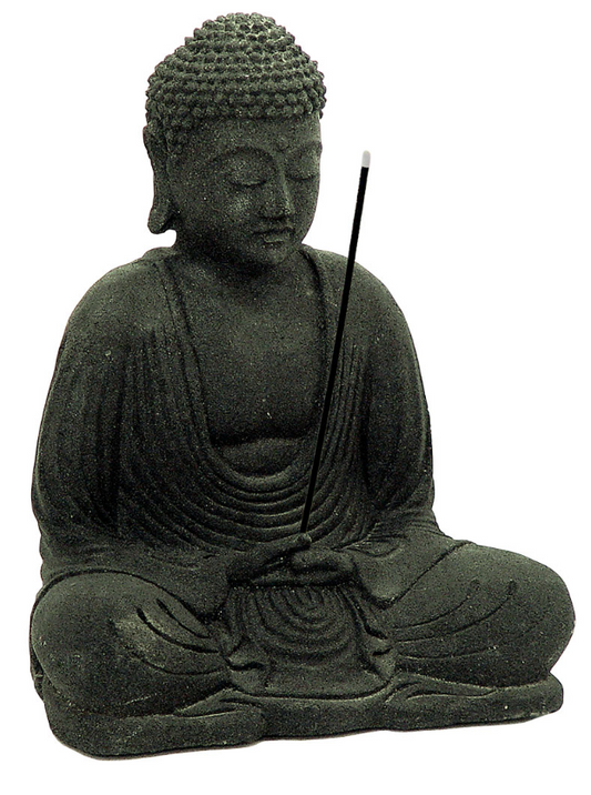 VOLCANIC STONE STATUE & INCENSE BURNER MEDITATING BUDDHA 8.5″
