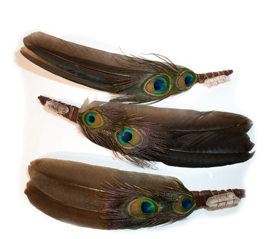 Smudging Feather - Two Brown and Two Peacock Feathers