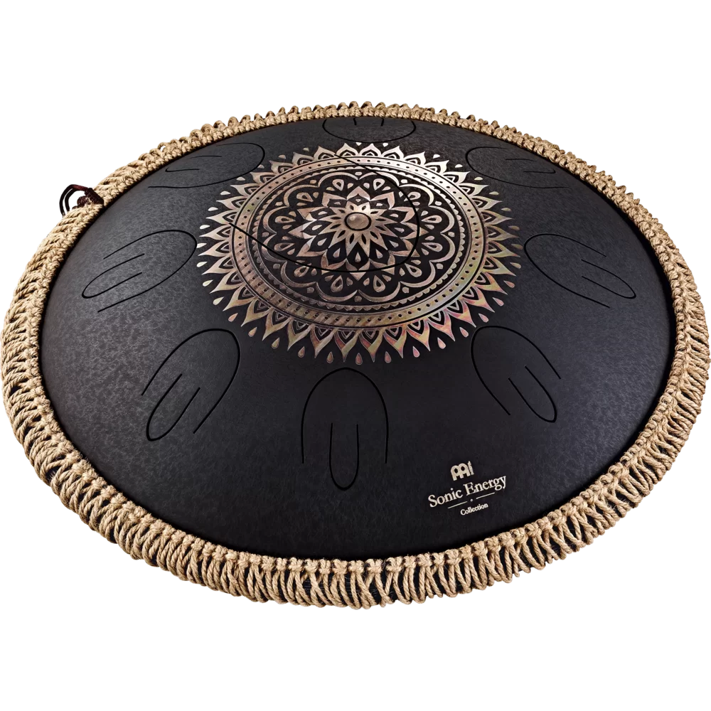 16" Steel tongue drum D cord, Lasered floral design black - Meinl Sonic Energy