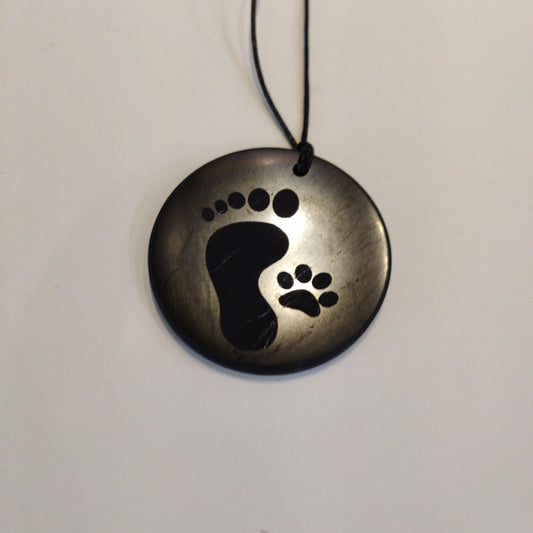 Shungite - Pendant Circle 50mm  -  ''Foot and Paw''