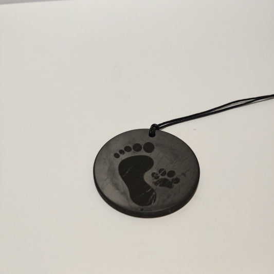 Shungite - pendant Circle 30mm ''Foot and Paw''-