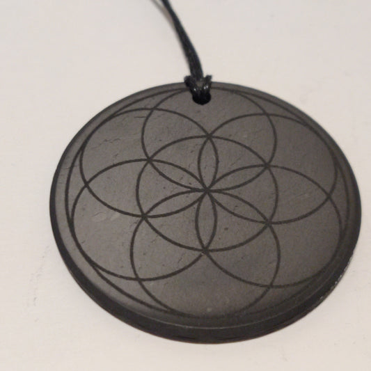 Shungite - Pendant Circle 50 mm  -  " Seed of Life "