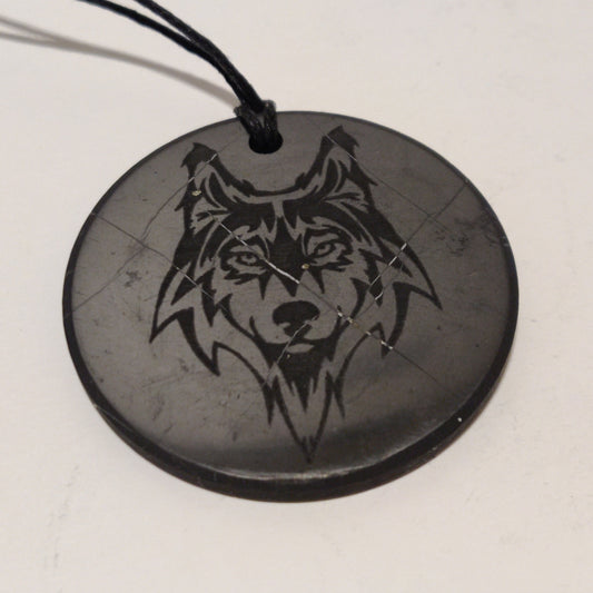 Shungite - Pendant Circle 50mm  -  ''Wolf''