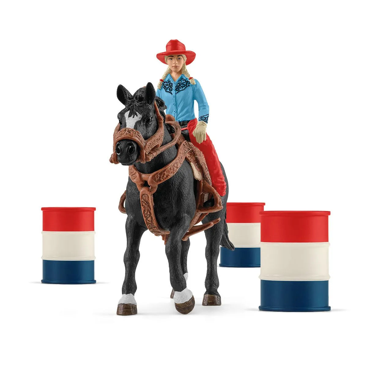 Barrel racing with cowgirl