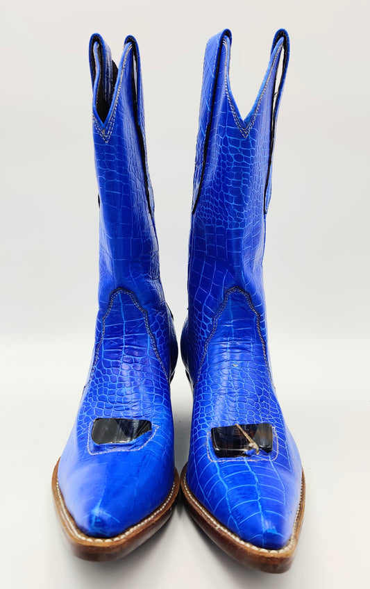 Ladies Crystal Cowgirl Boots, Blue - 12 inches Heel to ToeTip