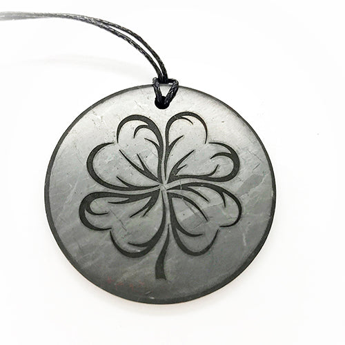 Shungite - Pendant Circle  -  ''Four Leaf Clover''