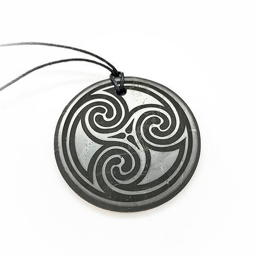 Shungite - Pendant Circle   - ''Triple Spiral''
