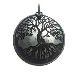 Shungite - Pendant Circle 50 mm  -  " Tree of Life "