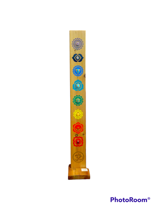 4' High Cedar Wood Chakra Centra Led Light Pillar w/ Stand