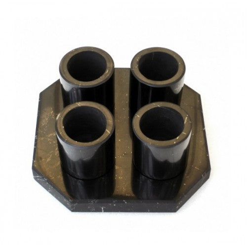 Shungite - Polished - Set of 4 Shot Glasses w/ Plate