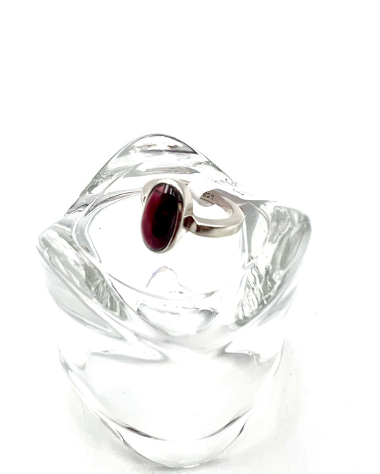 Ring Sterling Silver, Garnet Cabochon Oval