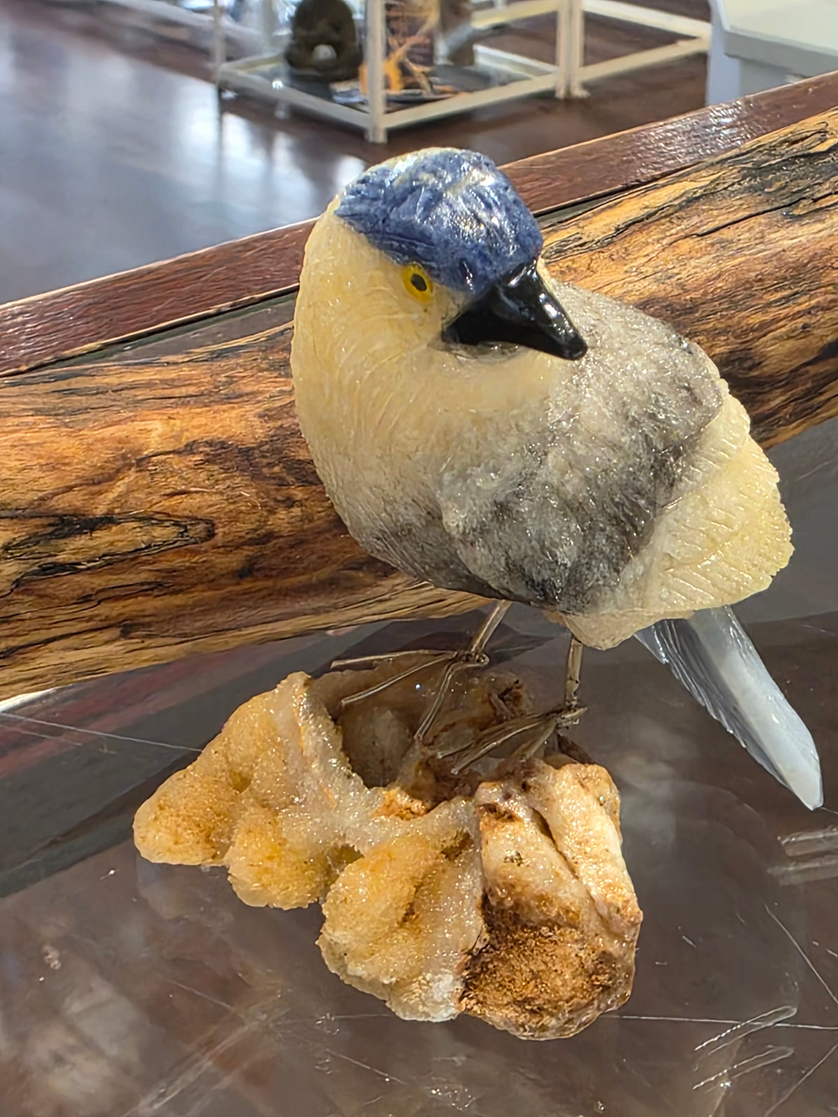 Mixed Gemstone Carved Songbird