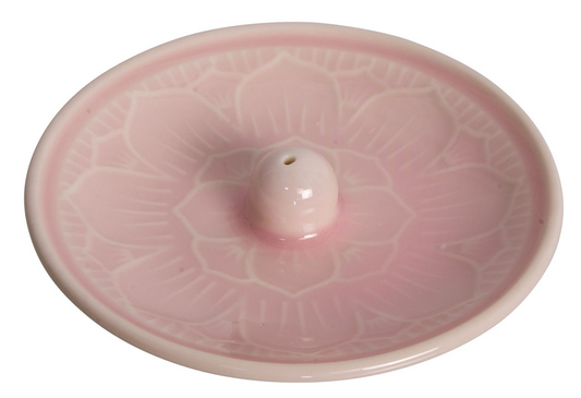 Incense Holder: Round Ceramic Pink Lotus
