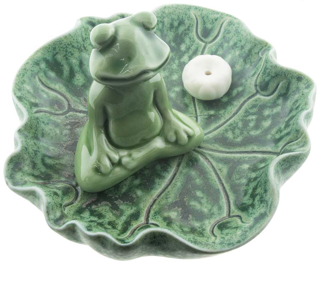 Ceramic Incense holder Round meditation Frog 2.75″H X4.5″