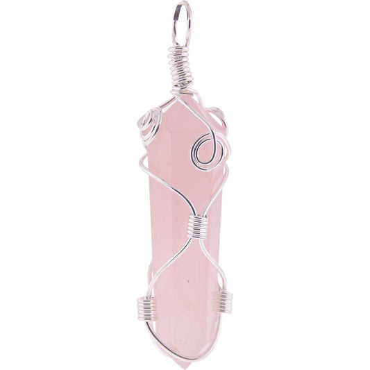 Pendant wire wrapped point - Rose Quartz 2"