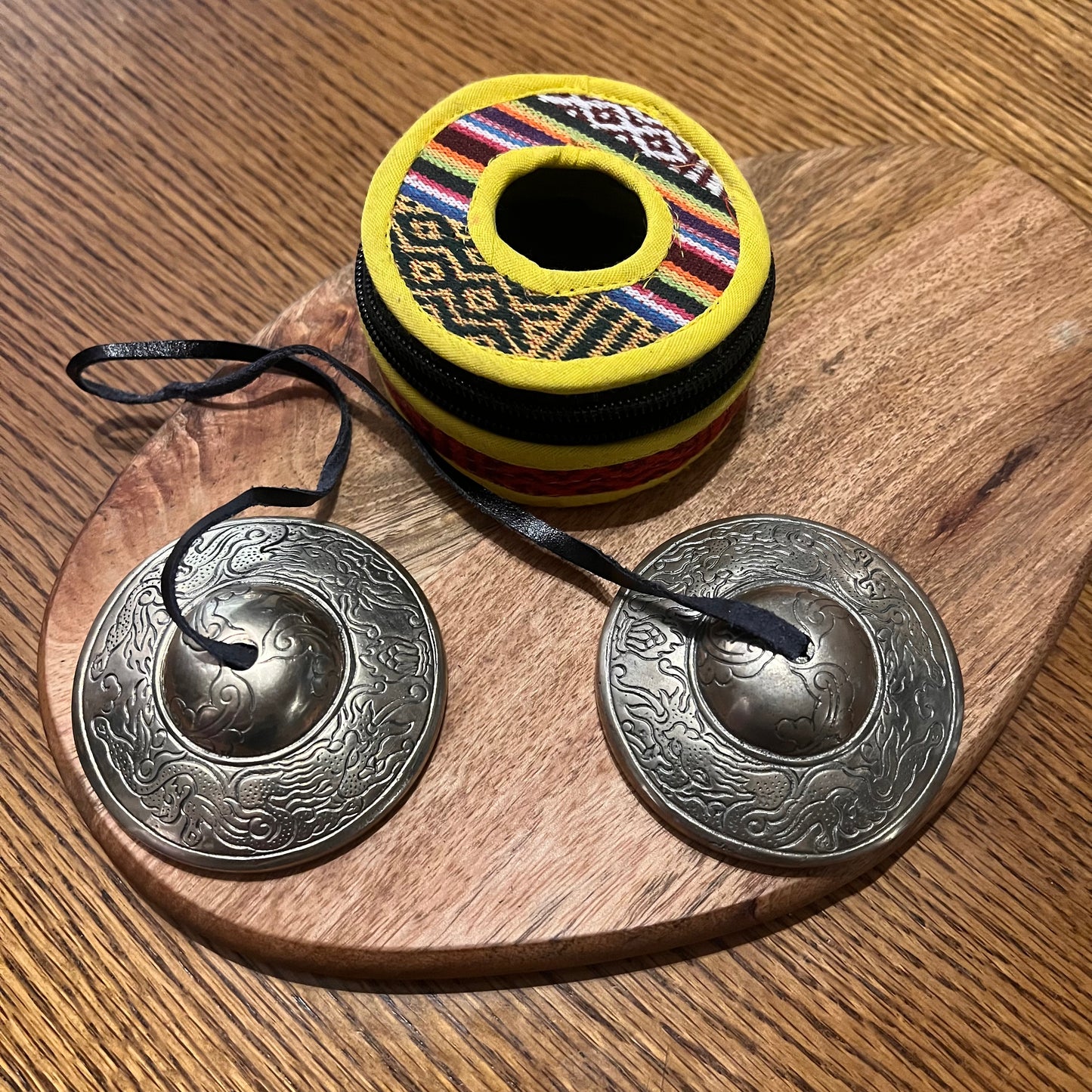 Tibetan Tingshas in authentic carry case