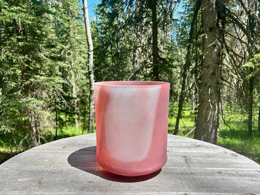 8" C +5 RUBY TALL, FROSTED ALCHEMY CRYSTAL SINGING BOWL
