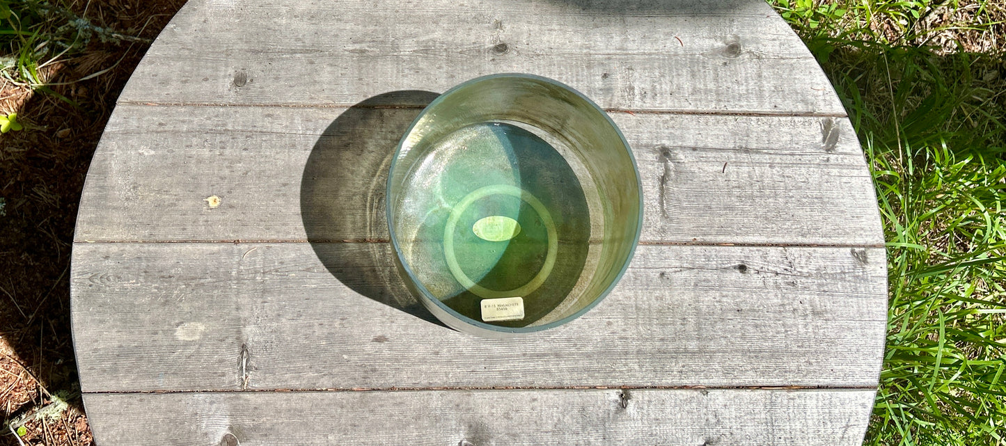8"  F -15 MALACHITE ALCHEMY CRYSTAL SINGING BOWL