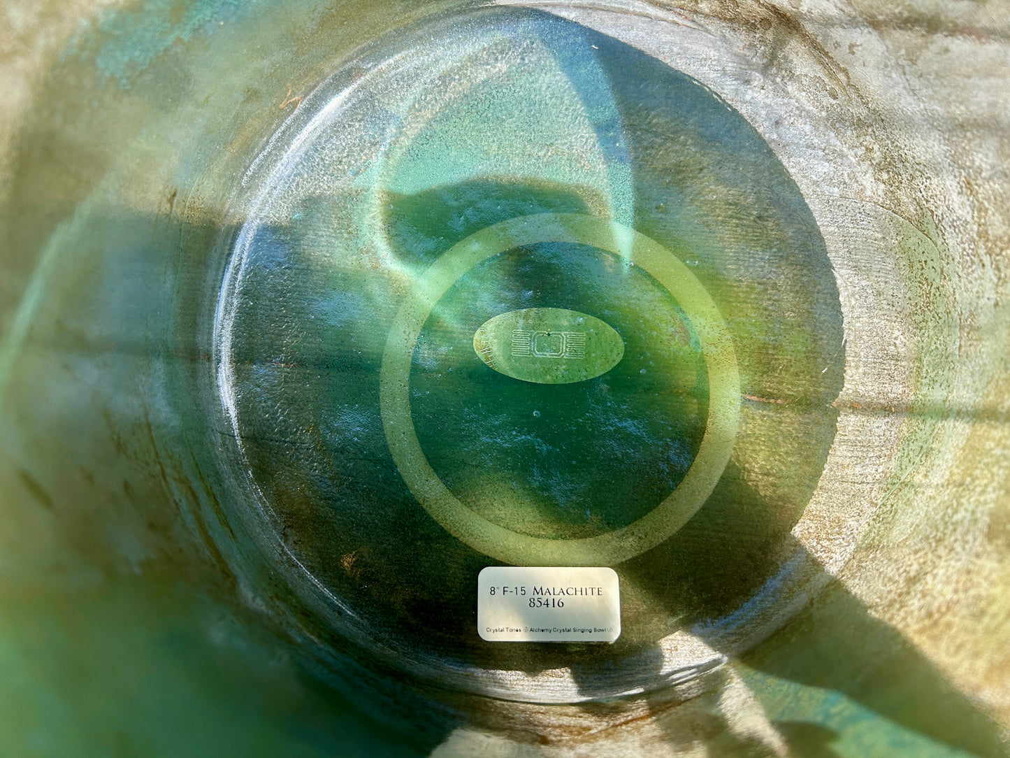 8"  F -15 MALACHITE ALCHEMY CRYSTAL SINGING BOWL