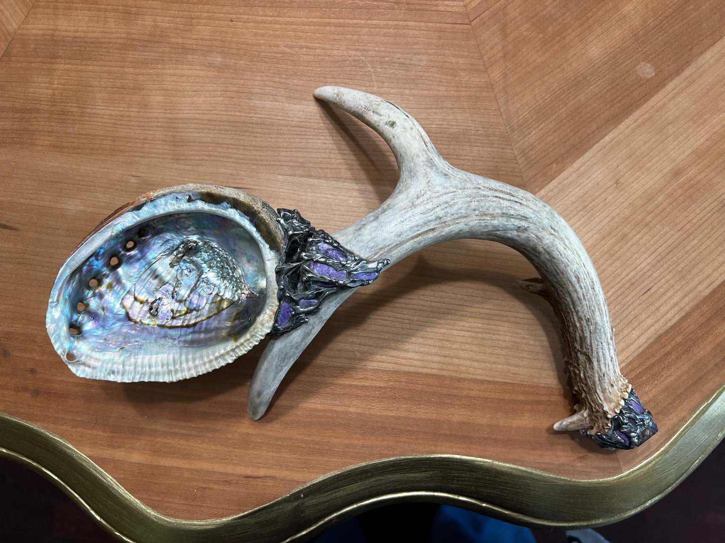 Abalone Shell, Full Deer Antler, Charoite Elite Shungite & Smoky Quartz - Smudge Bowl