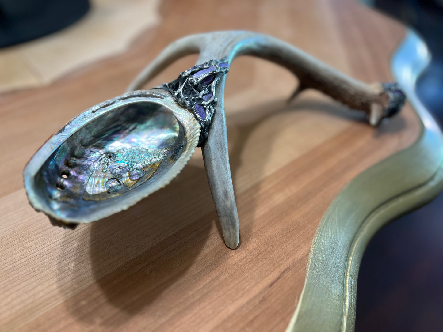 Abalone Shell, Full Deer Antler, Charoite Elite Shungite & Smoky Quartz - Smudge Bowl