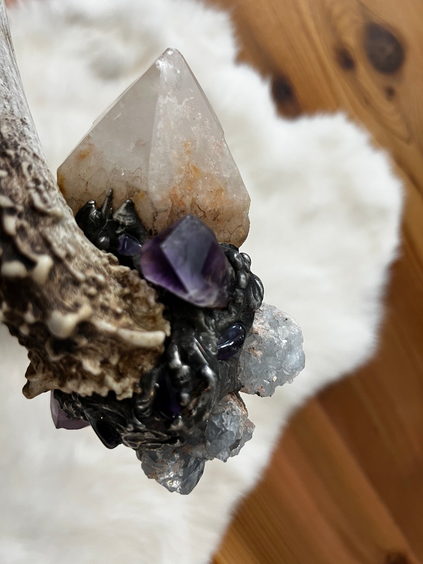 Abalone Shell, Full Deer Antler - Candle Quartz  - Smudge Bowl