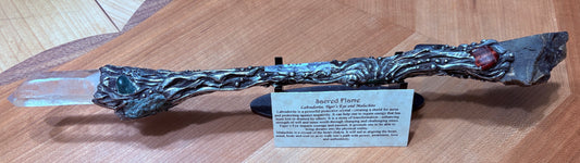 Sacred Flame Wand - Clear Quartz, Labradorite, Red Tiger's Eye, Malachite: Available