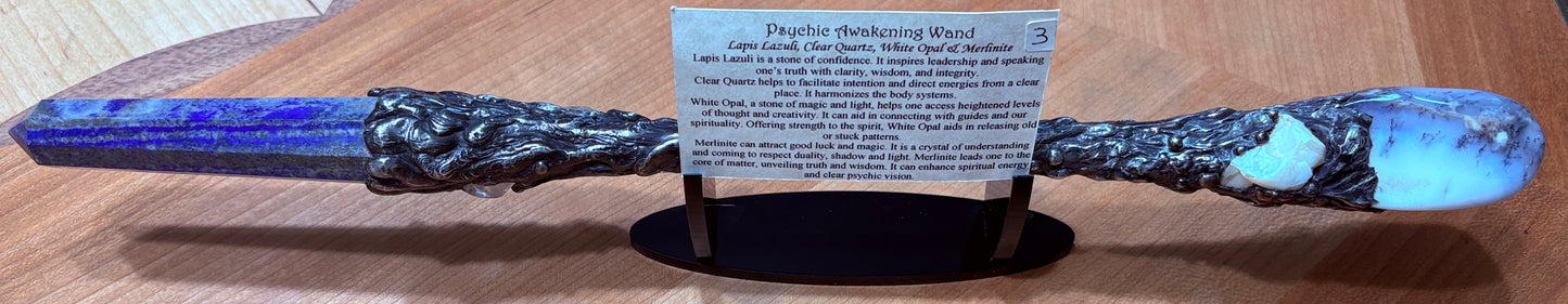Psychic Awakening Wand - Lapis Lazuli, White Opal, Clear Quartz, Merlinite(3): Available