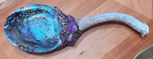 Abalone Shell, Partial Deer Antler & Angel Aura Quartz - Smudge Bowl