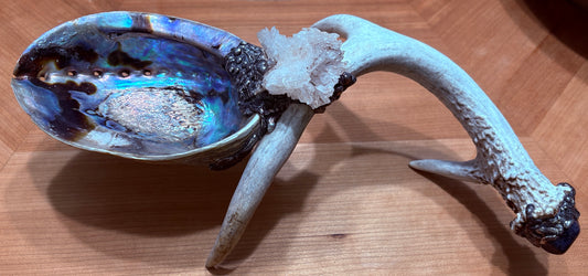 Abalone Shell, Full Deer Antler, Angel Wing Quartz and Sodalite - Smudge Bowl