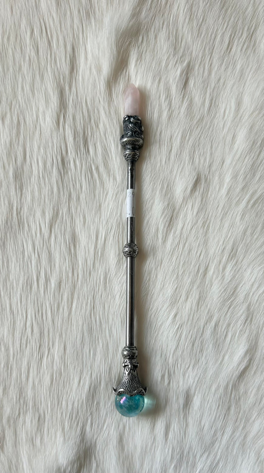 Faery Magic Wand - Rose Quartz / Aqua Aura #19: Available