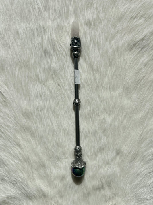 Faery Magic Wand - Rose Quartz / Titanium Aura #37