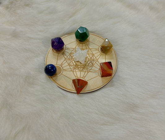 Chakra Board with 7 Platoinc crystals