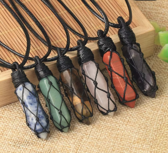 Healing Crystals Necklaces Stone Quartz Pendants Natural Rope Wrap Necklace