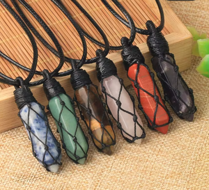 Healing Crystals Necklaces Stone Quartz Pendants Natural Rope Wrap Necklace